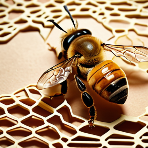 **Bees and Genealogy:** A close-up, macro photograph of a honeybee with DNA strands subtly visualized in the background. The overall style is reminiscent of a vintage family portrait, suggesting ancestry and genetic lineage. Soft, warm lighting.